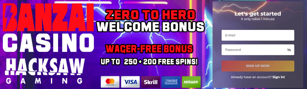 The Banzai Casino Welcome bonus banner